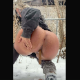 Goddess Nixie shows off her bubble butt then takes a massive shit followed by some pissing while squatting on the ground at an outdoor location in the winter. She wipes her ass and shows us her product. Vertical HD format video. About 2 minutes.